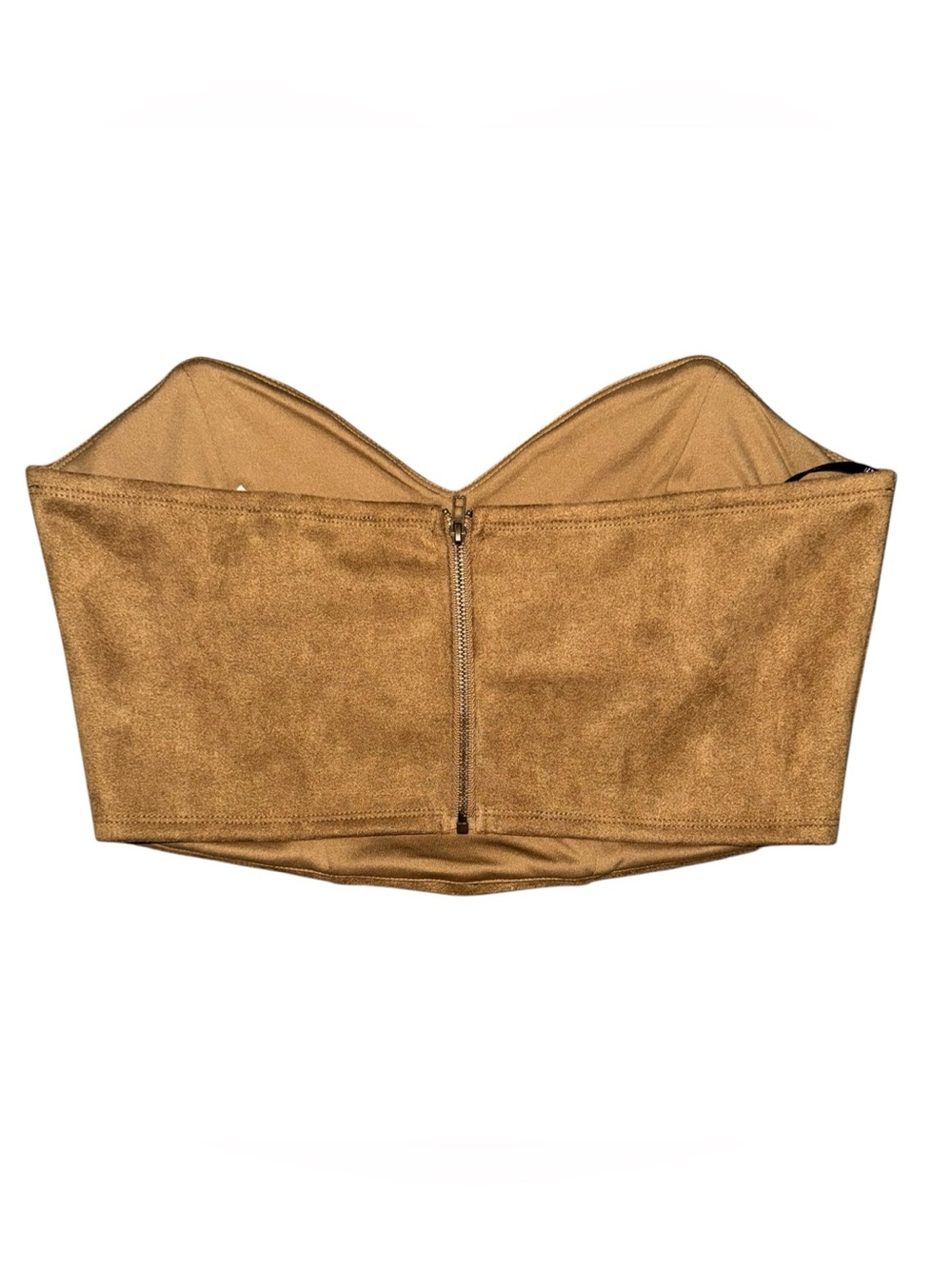 Forever 21 Tan Faux Suede Strapless Corset Crop Top, L - Picture 2 of 5